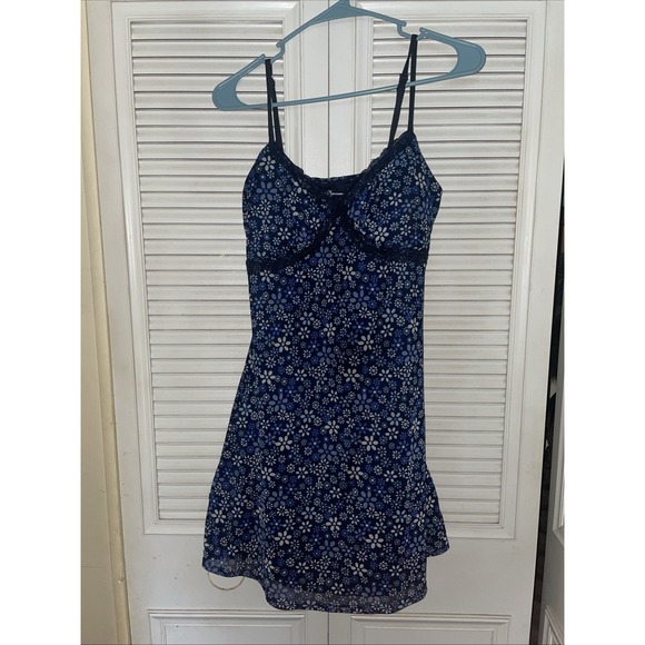 No Boundaries Dresses & Skirts - NO BOUNDARIES Blue Floral Lace Trim Mini Dress Women's Size L